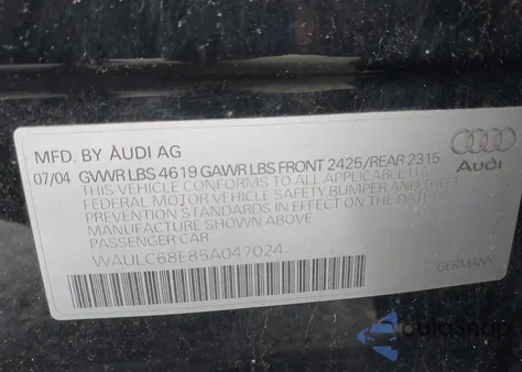 2005 Audi A4 1.8T from USA, damaged, VIN WAULC68E85A047024